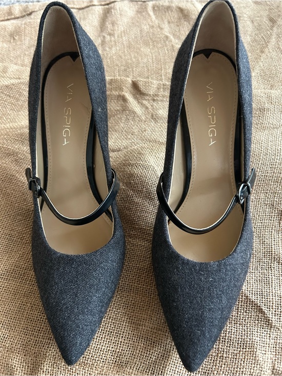 Via Spiga Shoes - Via Spiga Charcoal Felt Pointed-Toe Mary Jane Heels, Size 7.5